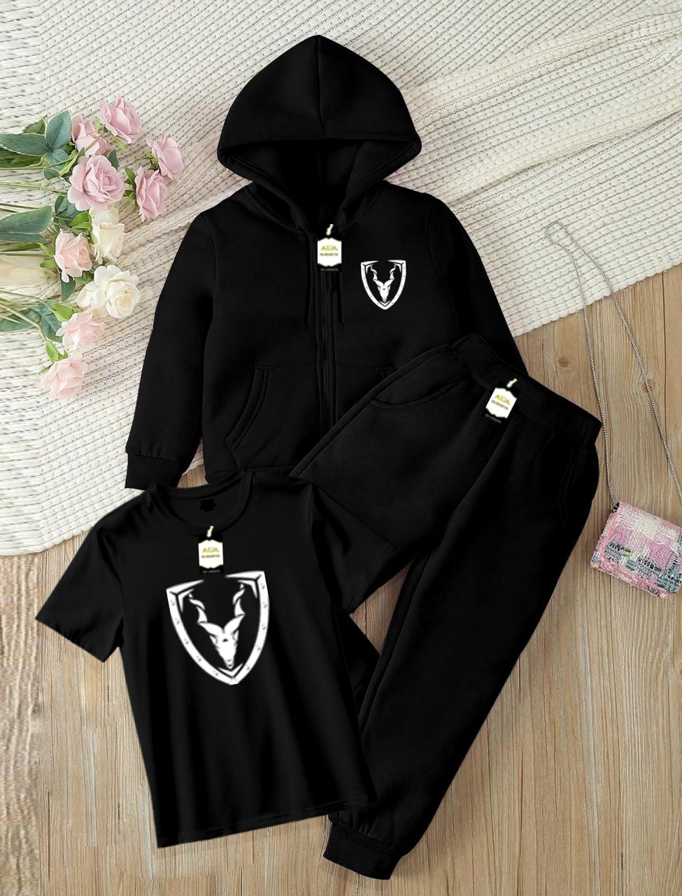 Kids Winter Collection Pack of 3 – Zipper Sweatshirt & Trouser Set | Warm Fleece Outfit (Sizes M–XXL, Ages 3–10 Years)