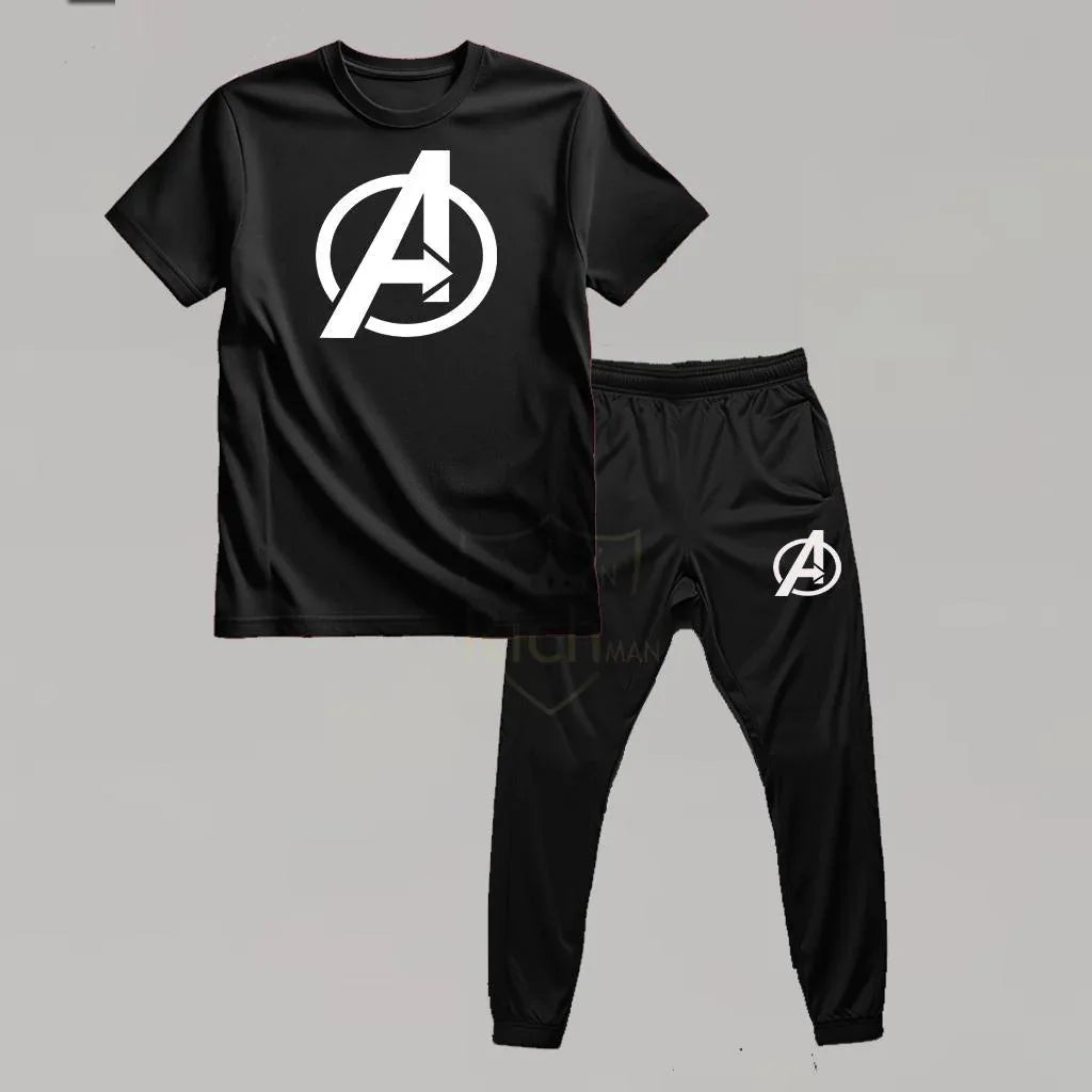 Men's Printed Micro Track Suit – 2 Pcs Black Activewear Set - JSJunoon.com
