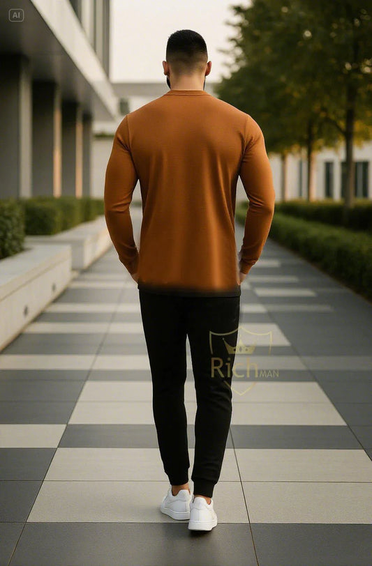 Men's Micro Printed Track Suit – 2 Pcs Brown Activewear Set - JSJunoon.com