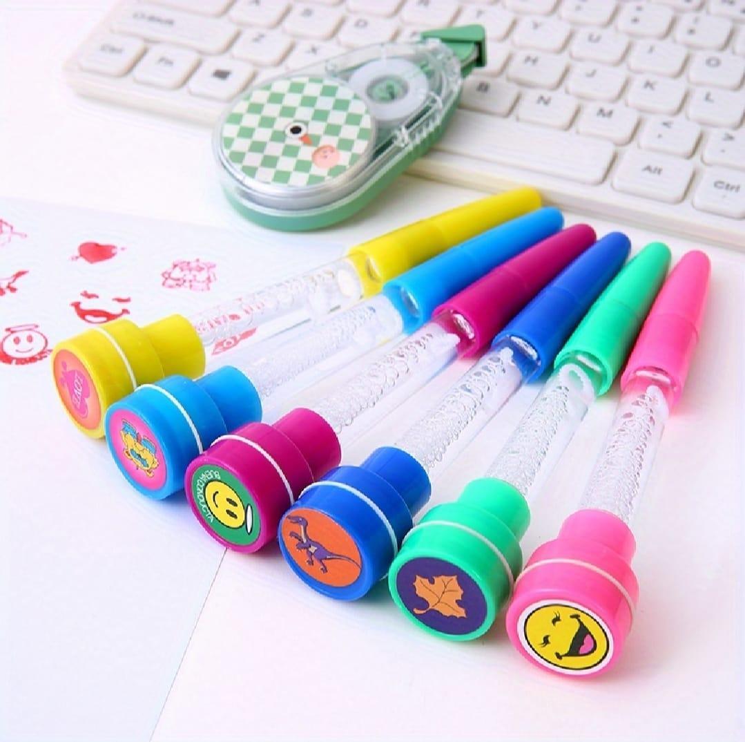 JS Junoon Multicolor Gel Pen Set – 3 Pcs with Stamp, Bubbles & Light Features