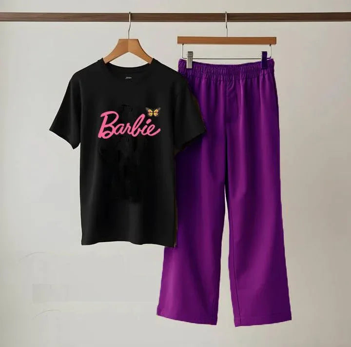 Women’s Cotton Jersey Black Nightwear Set – 2 Pcs Printed Round Neck Top & Trouser - JSJunoon.com