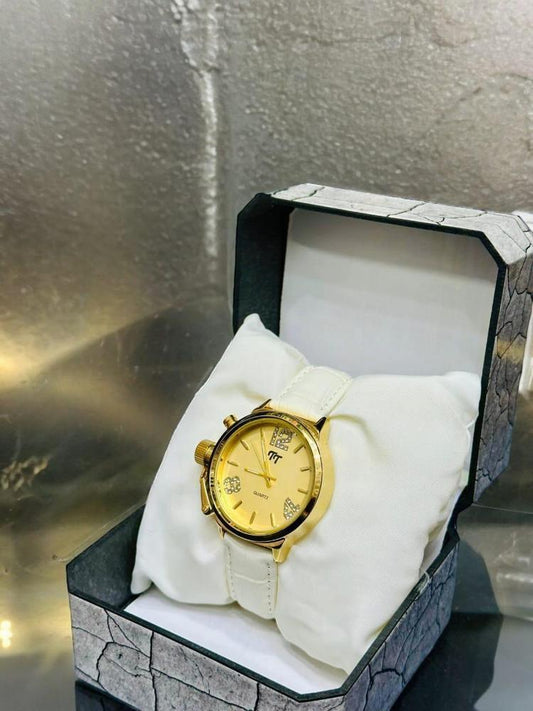 JS Junoon Ladies Watch – Golden Leather Strap, Elegant Classic Design - JSJunoon.com
