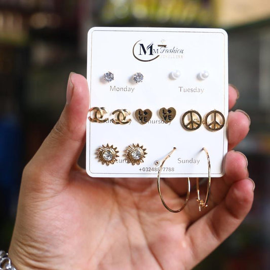 JS Junoon Funky Gold Plated Crystal Tops – 7 Pcs Stainless Steel Jewelry Set