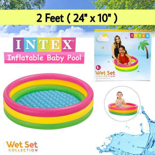 Swimming Pool for Kids – Inflatable Vinyl Baby Bath Tub with Soft Floor, Rainbow Design - JSJunoon.com