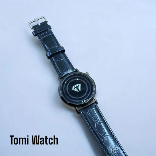 Men’s Quartz Analogue Wrist Watch – Black Round Dial, Textured Leather Strap, Water Resistant - JSJunoon.com