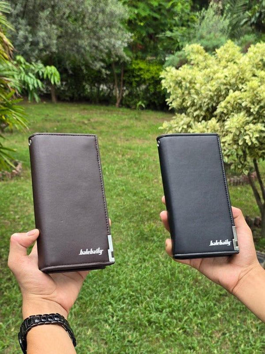 JS JUNOON Men's Balebaily Leather Long Wallet – Multicolor, Buy 1 Get 1 Free with Free Card Holder, 2 Pc Set