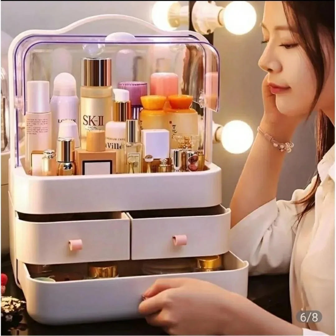 Waterproof & Dustproof Makeup Organizer Box with Lid – White ABS Plastic - JSJunoon.com