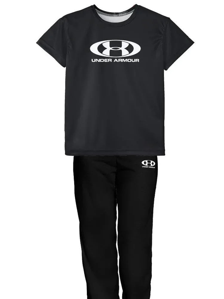 2 Pcs Boy’s Jersey Printed Tracksuit Set – Black T-Shirt & Trouser - JSJunoon.com
