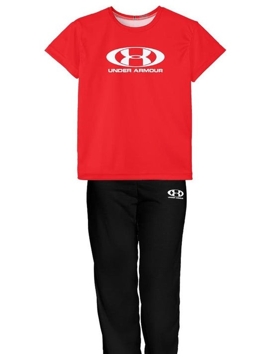 2 Pcs Boy’s Jersey Printed Tracksuit Set – Red T-Shirt & Trouser