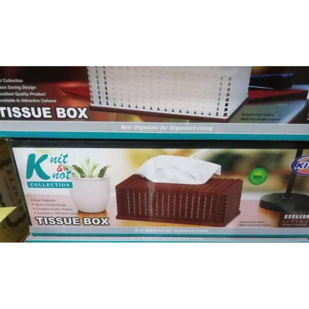 Kiwi Knit Design Tissue Box – Elegant Brown Plastic Tissue Holder for Home & Office Decor