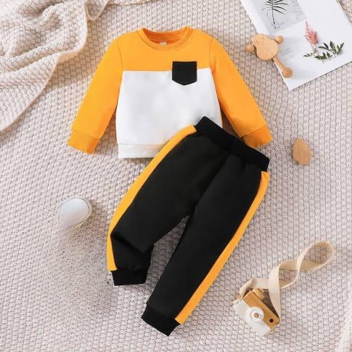 2 Pcs Fleece Printed Tracksuit for Boys & Girls – Yellow Shirt & Trouser Winter Outfit (Ages 3–10 Years)