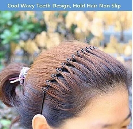 JS Junoon Medium Length Hair Band – Pack of 6 Black Metal Headbands for Unisex