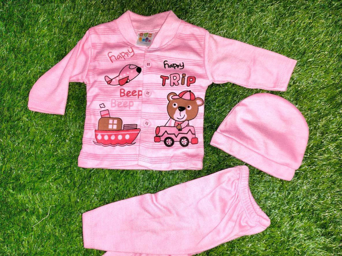 3 Pcs New Born Baby Suit | Soft Blended Fabric | Shirt, Trouser & Cap | Comfortable Infant Outfit - JSJunoon.com