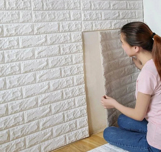 Beautiful Foamic Brick Wall Sticker – 2 Pcs Self-Adhesive Qul Calligraphy Design, White - JSJunoon.com