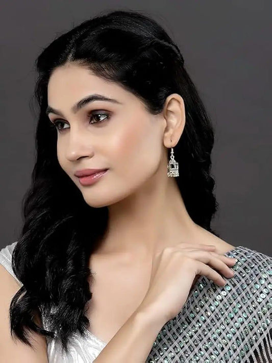 JS Junoon Silver Plated Jhumka Earrings – Traditional Women’s Jewelry (2 Pcs)