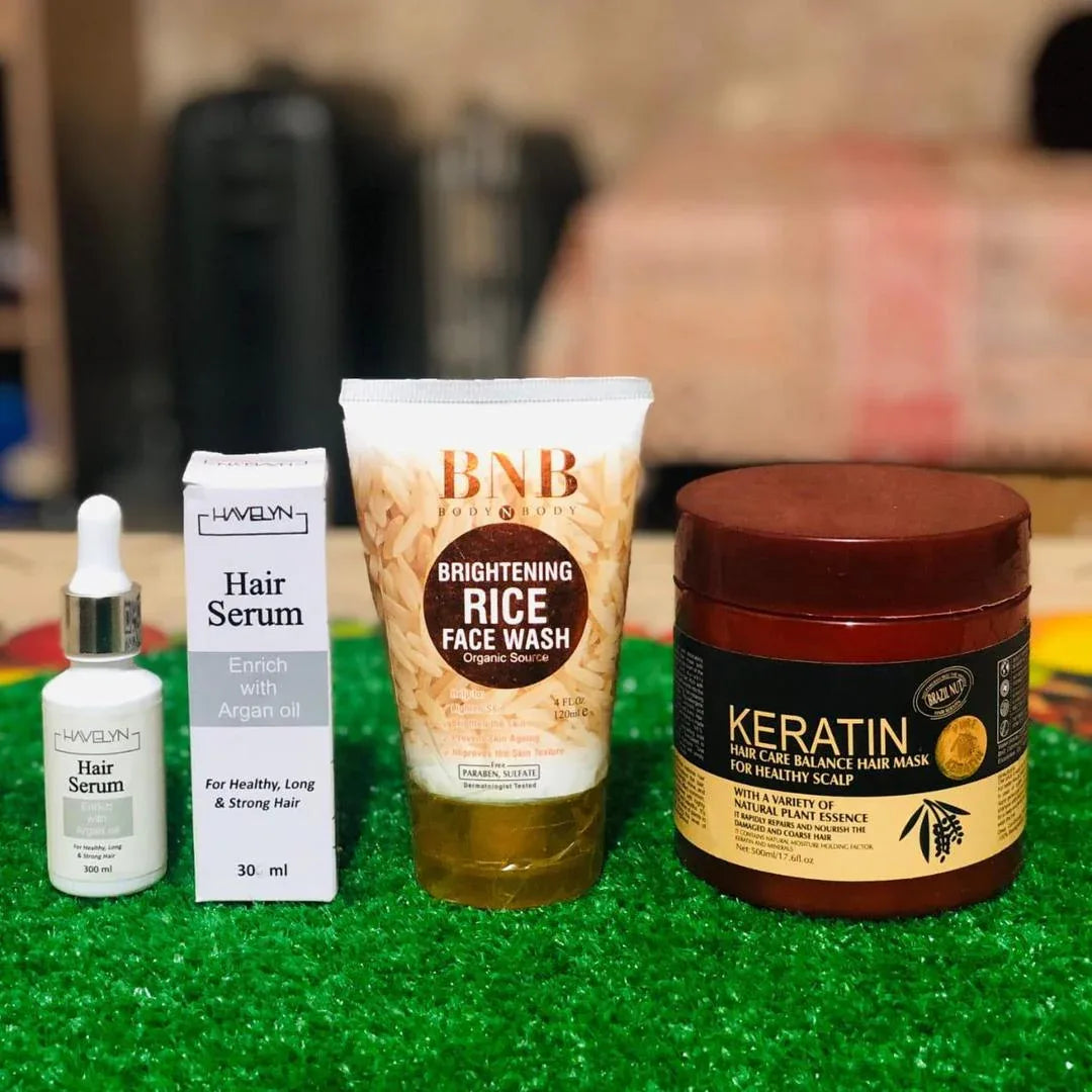 3 in 1 Skincare & Haircare Bundle | Hair Serum, Hair Mask & Face Wash (3 Pcs) - JSJunoon.com