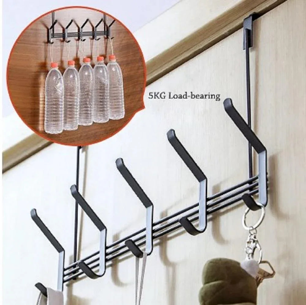 Iron Door Hanging Hook Hanger – Punch-Free Clothes, Coats & Towel Rack Organizer, Black - JSJunoon.com