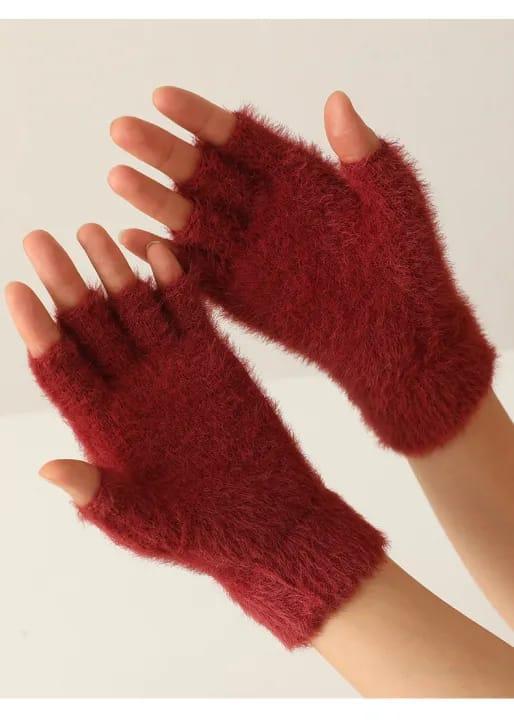 2 Pcs Wool Plain Fingerless Gloves for Women – Winter Warmth & Elegant Design