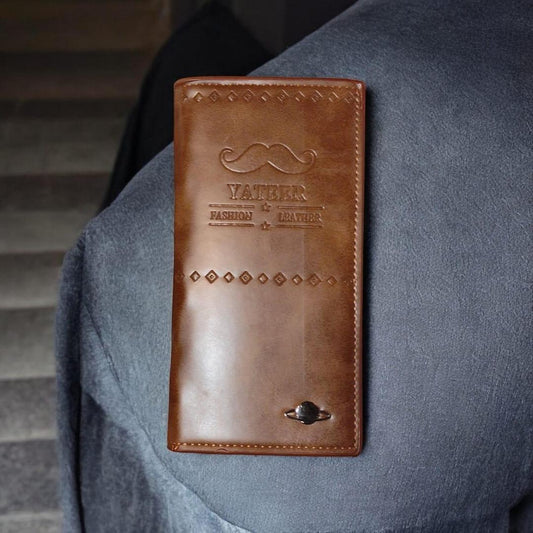 JS JUNOON Men's Brown Leather Bi-Fold Wallet – Slim, Stylish & Pocket-Friendly, 1 Pc