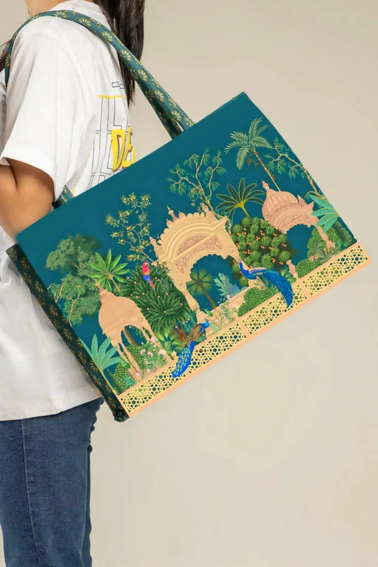 Girls’ Large Canvas Printed Tote Bag – Multi-Color, Spacious Handbag with Inside Pocket - JSJunoon.com