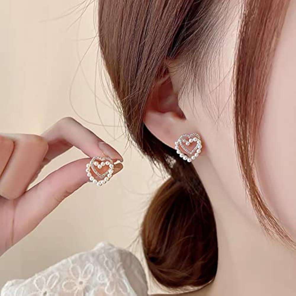JS Junoon Heart Design Antique Plated Artificial Stone Tops – Women’s Earrings