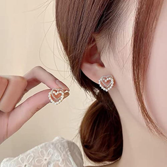 JS Junoon Heart Design Antique Plated Artificial Stone Tops – Women’s Earrings