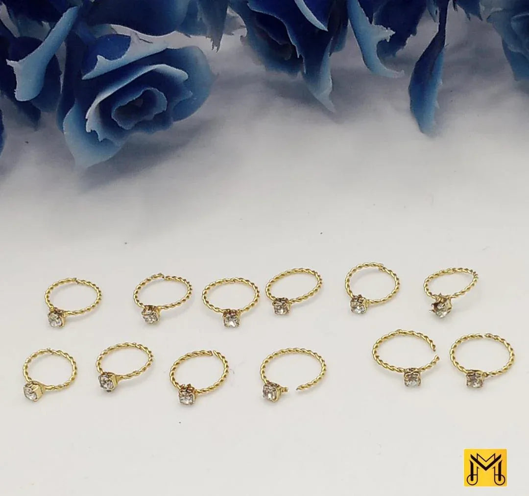 JS Junoon Pearl Stone Gold Plated Crystal Charm Rings – Pack of 12 Women’s Adjustable Rings - JSJunoon.com
