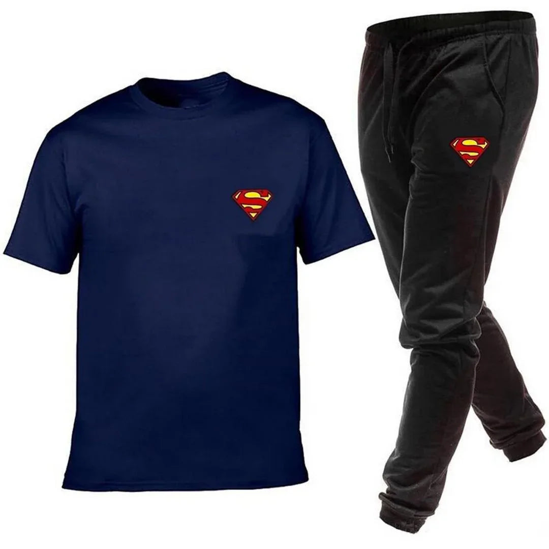 Men's Jersey Printed Track Suit – 2 Pcs Activewear Set in Blue - JSJunoon.com