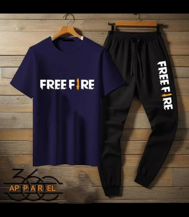 Men’s Printed Jersey Track Suit – 2-Piece T-Shirt & Trouser Set for Gym, Casual & Lounge Wear, Blue - JSJunoon.com