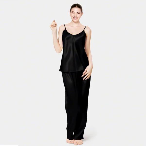 Women’s Jersey Nightwear Set – Lightweight Plain Black Loungewear (Free Size)