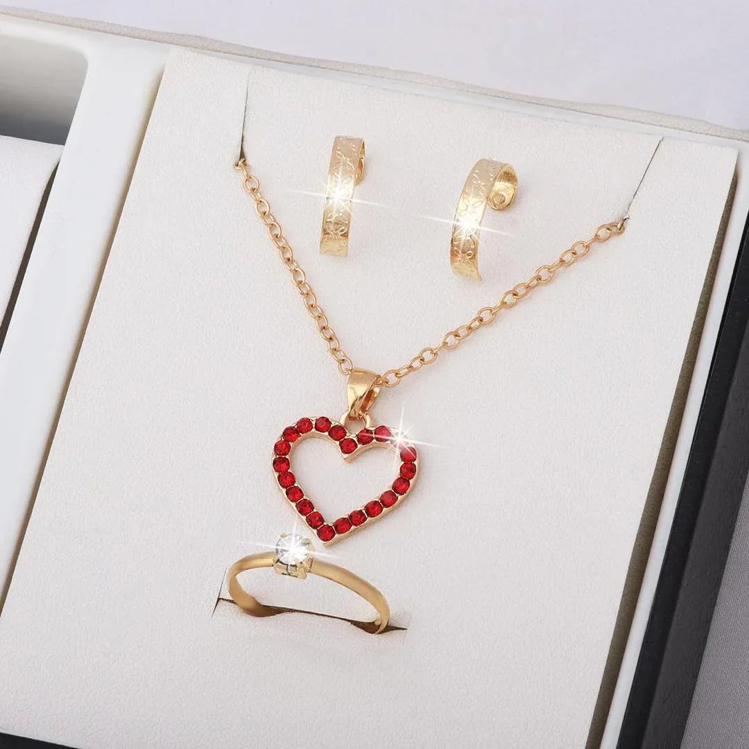 JS Junoon Gold Plated Gemstone Necklace Set – 3 Pcs Women’s Jewelry Set (Necklace, Ring & Earrings) - JSJunoon.com