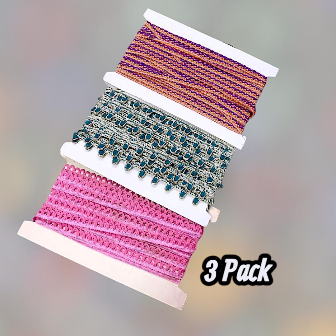 3 Pcs Braided Fancy Lace – Multicolor Material for Sewing, Crafting & DIY Accessories - JSJunoon.com