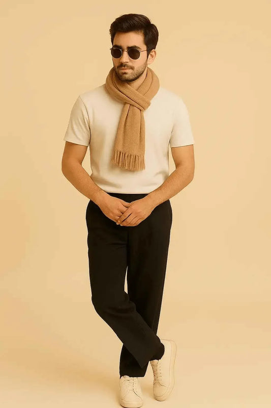 Noir Elegance Men’s Relaxed-Fit Cotton Trousers – Black, Comfortable Plain Pants for Work, Casual & Everyday Wear - JSJunoon.com