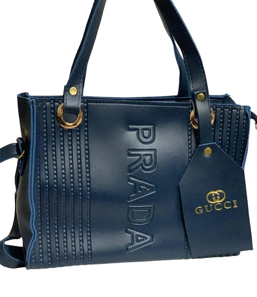 Women’s Rexine Top Handle Handbag – Plain Blue Classic Design - JSJunoon.com