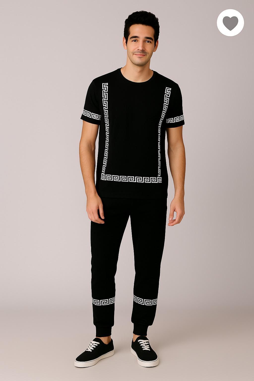 JS Junoon 2 Pcs Men’s Micro Interlock Printed Track Suit – Black Shirt & Trouser Set