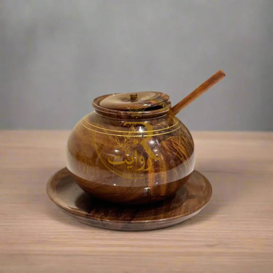 JS Junoon Handcrafted Wooden Sugar Pot with Brass Work – Traditional Kitchen & Table Decor - JSJunoon.com