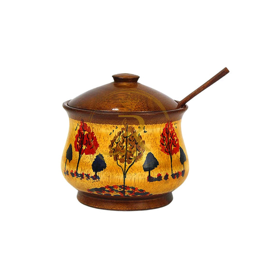 JS Junoon Chenille Wooden Sugar Pot – Handcrafted Kitchen & Table Decor