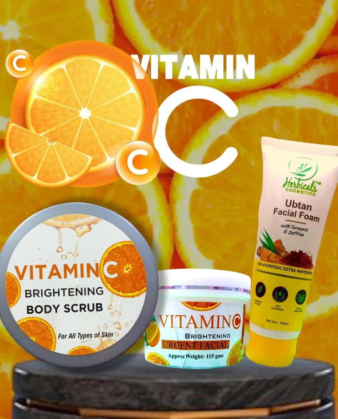 Skincare Combo – Vitamin C Body Scrub + Herbicals Ubtan Facial Foam - JSJunoon.com