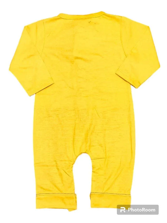 2 Pcs Unisex Denim Printed Romper Set – Yellow | Jersey Fabric | Casual Daily Wear for Baby Boys & Girls (0–12 Months) - JSJunoon.com