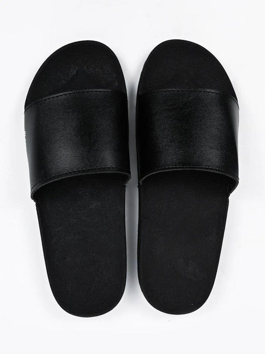 Black Camel Men’s PU Leather Slide Slippers – Black