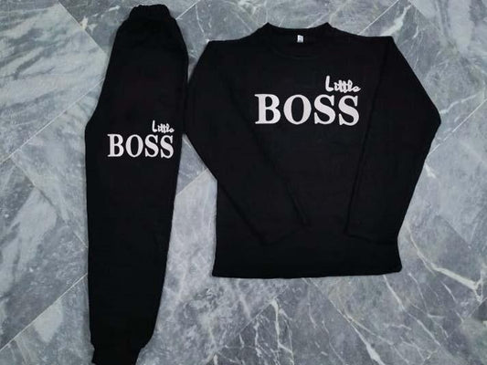 2 Pcs Boy’s Micro Printed Tracksuit – Black Shirt & Trouser Set (Ages 1–12 Years) - JSJunoon.com