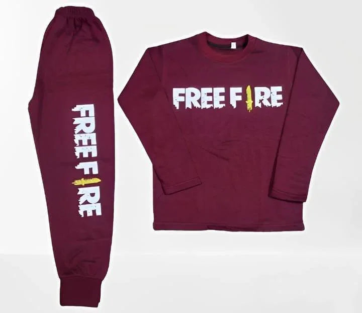 2 Pcs Boy’s Micro Printed Tracksuit – Maroon Shirt & Trouser Set (Ages 1–12 Years) - JSJunoon.com