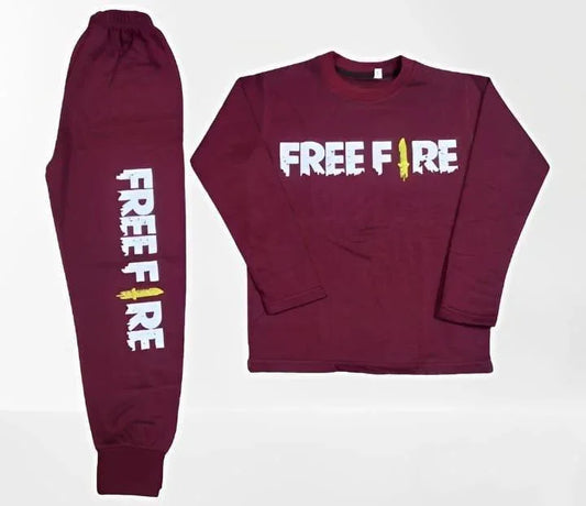 2 Pcs Boy’s Micro Printed Tracksuit – Maroon Shirt & Trouser Set (Ages 1–12 Years) - JSJunoon.com