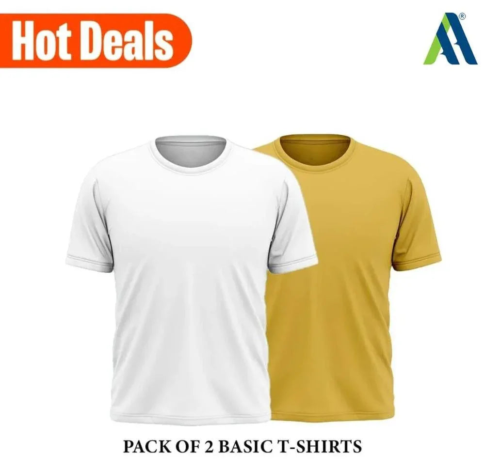 JS Junoon Men’s Stitched Jersey Plain T-Shirt – Pack of 2 (Camel & White) - JSJunoon.com