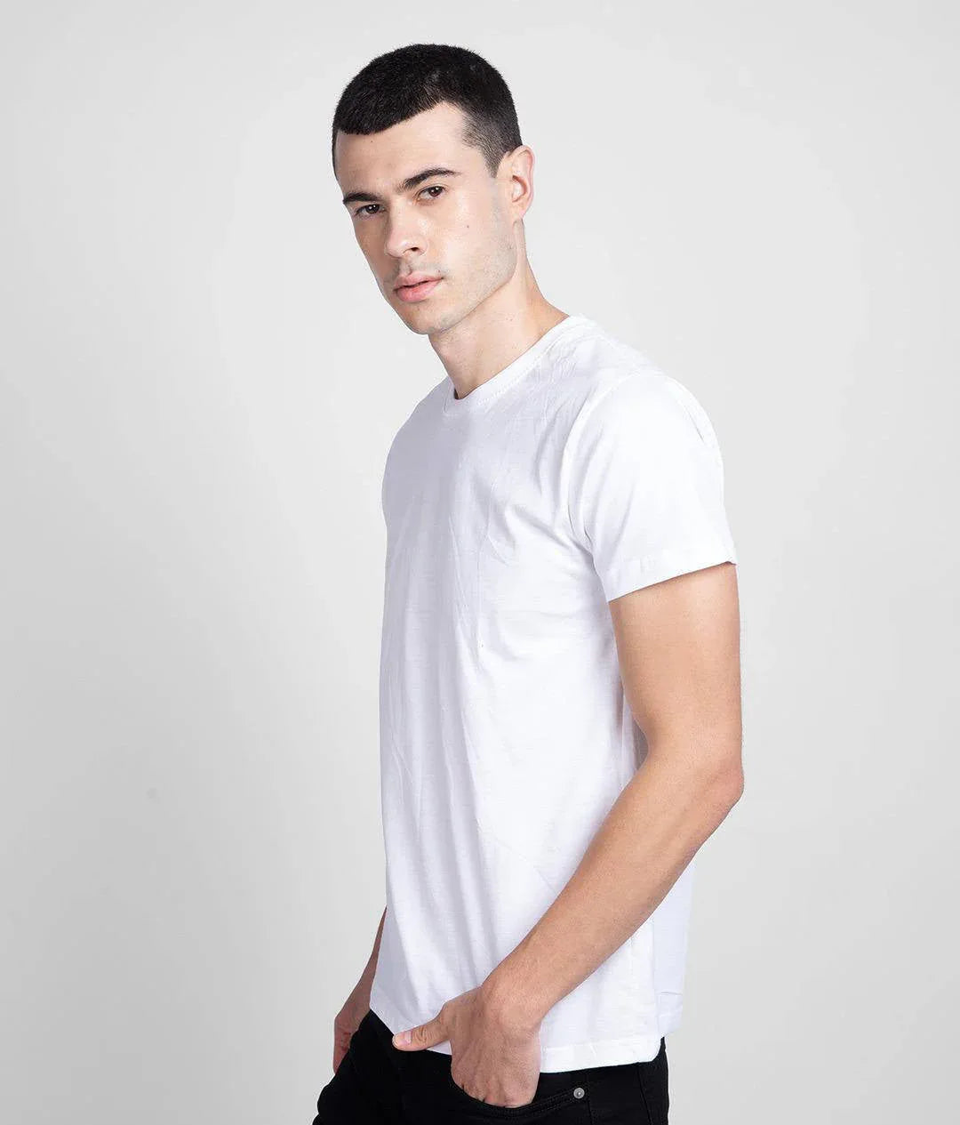 1 Pc Men's Stitched Round Neck T-Shirt – White, Premium Jersey Casual Wear - JSJunoon.com