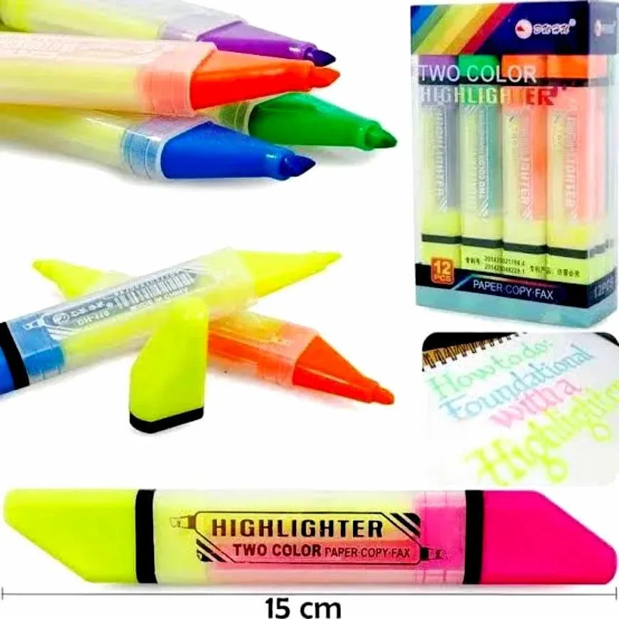 JS Junoon 6-Pcs Vibrant Highlighter Pen Set – Dual Tip, Neon Colors for Marking & Note Taking - JSJunoon.com