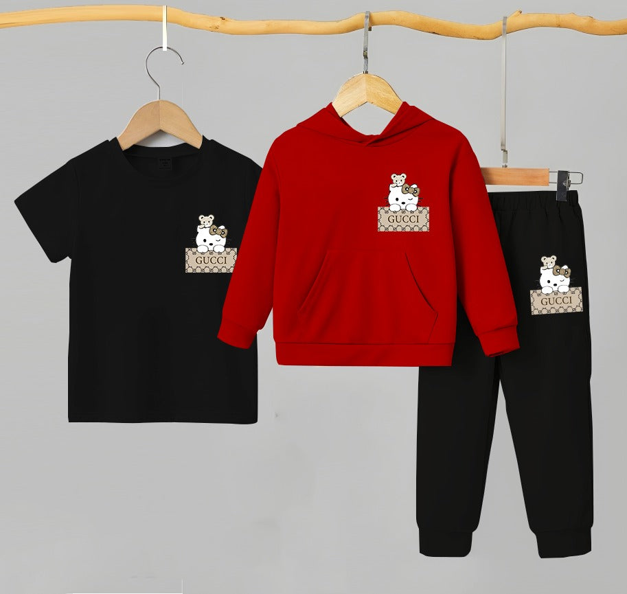 Kids 3 in 1 Winter Tracksuit | Hoodie + T-Shirt + Trouser | Premium Soft Fleece | Cozy & Stylish Outfit for Boys & Girls