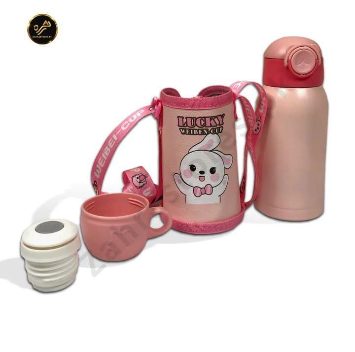 Kids Water Bottle – 1 Pc Stainless Steel Water Bottle with Pouch, Pink