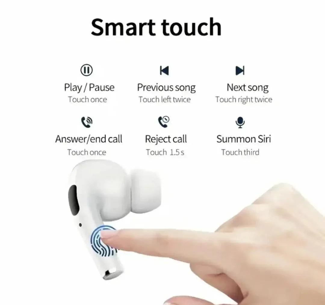 AirPods Pro Wireless Earbuds – Bluetooth 5.3, Smart Touch, Water & Dust Resistant (White/Black) - JSJunoon.com