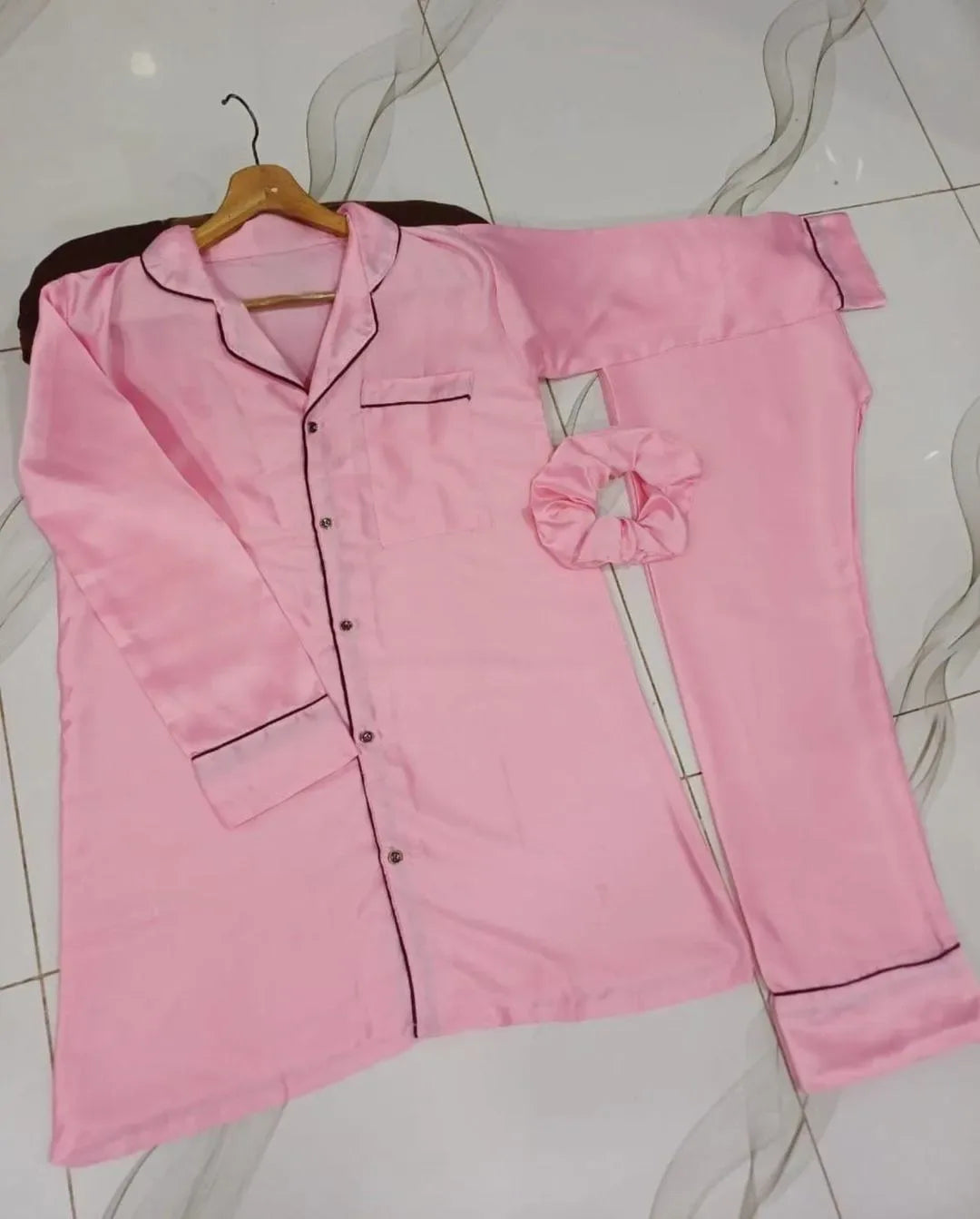 JS Junoon 3 Pcs Women's Silk Plain Night Suit – Comfortable Stitched Sleepwear Set - JSJunoon.com